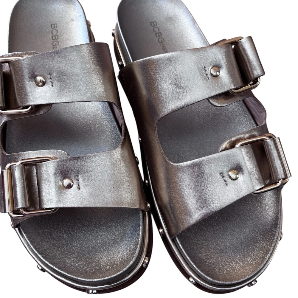 BCBGeneration Metallic Silver Buckle Sandals - image 3